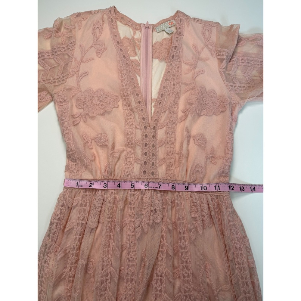 GB Gianni Bini Pink Lace Floral Embroidered Maxi Dress Romper Lining XS Boho - Picture 10 of 16